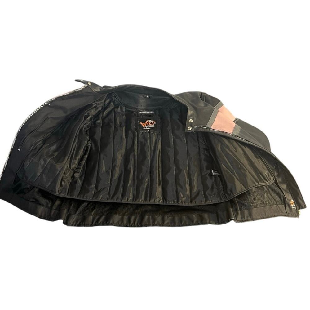 Y2K Wild Wear Leather Moto Jacket Black Pink Stripe Biker Jacket Women’s L - Picture 6 of 11